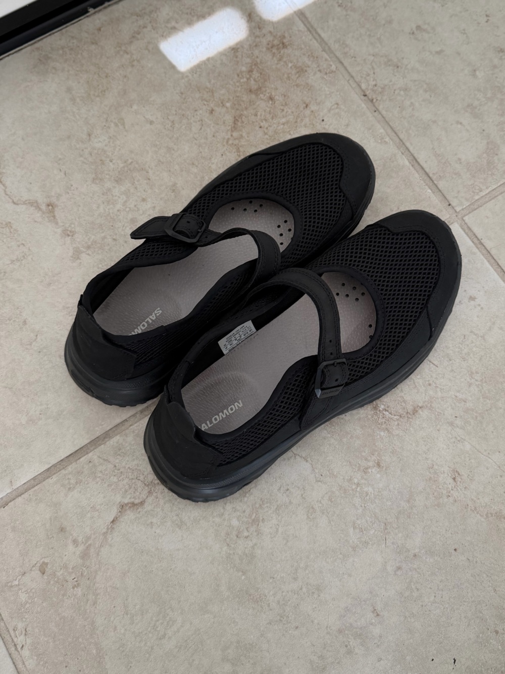 Salomon Black Mesh Mary Jane Slip-On Shoes